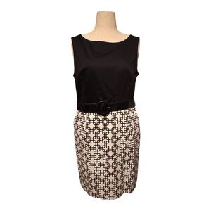 Tahari Arthur S Levine Black and White  Sheath Dress with Belt, Sz 12P, VGUC